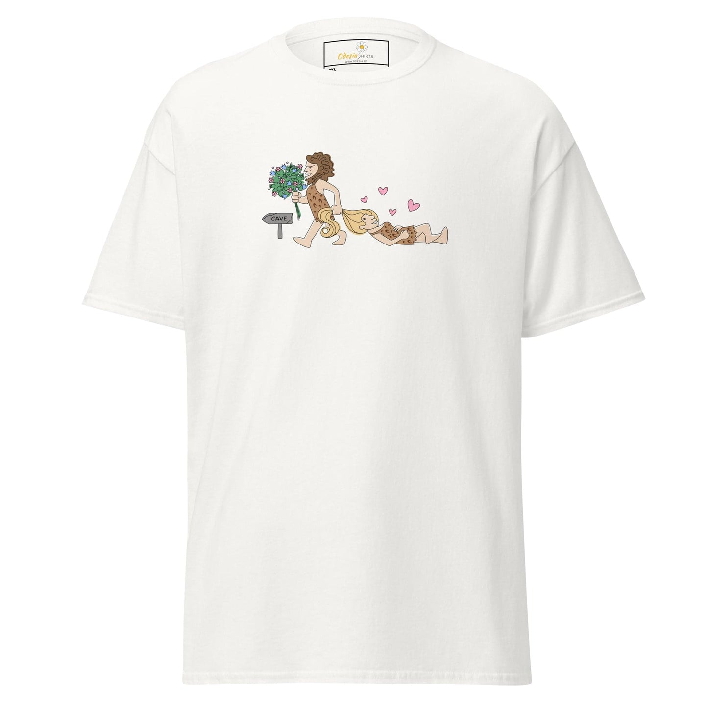 White T-shirt with caveman graphic from T-SHIRT DESIGN TEE for men and women in 2XL to 5XL