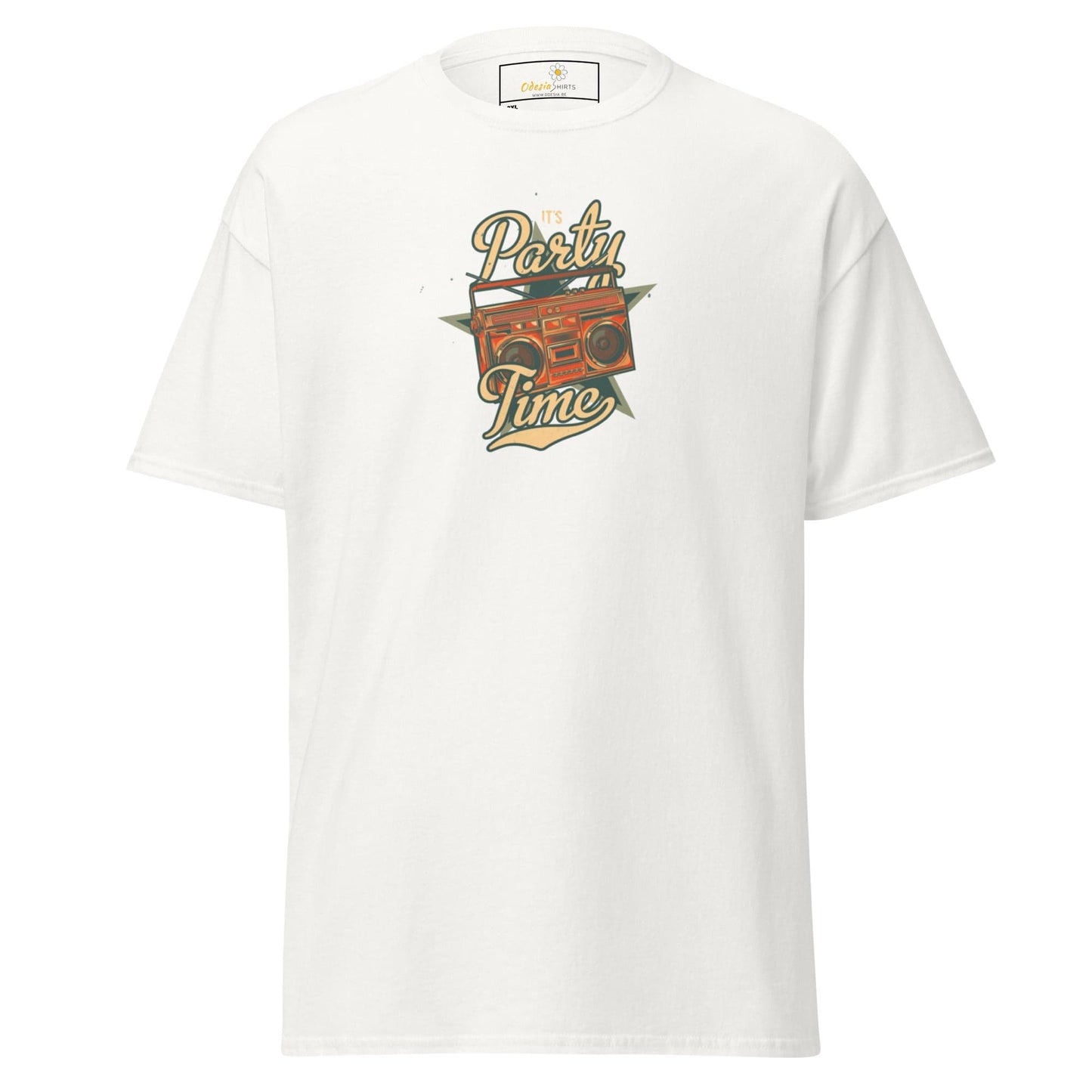 White T-shirt with boombox graphic in men’s and women’s sizes from 2XL to 5XL